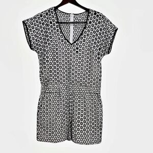 J. Crew Black & White Oval-Print Romper